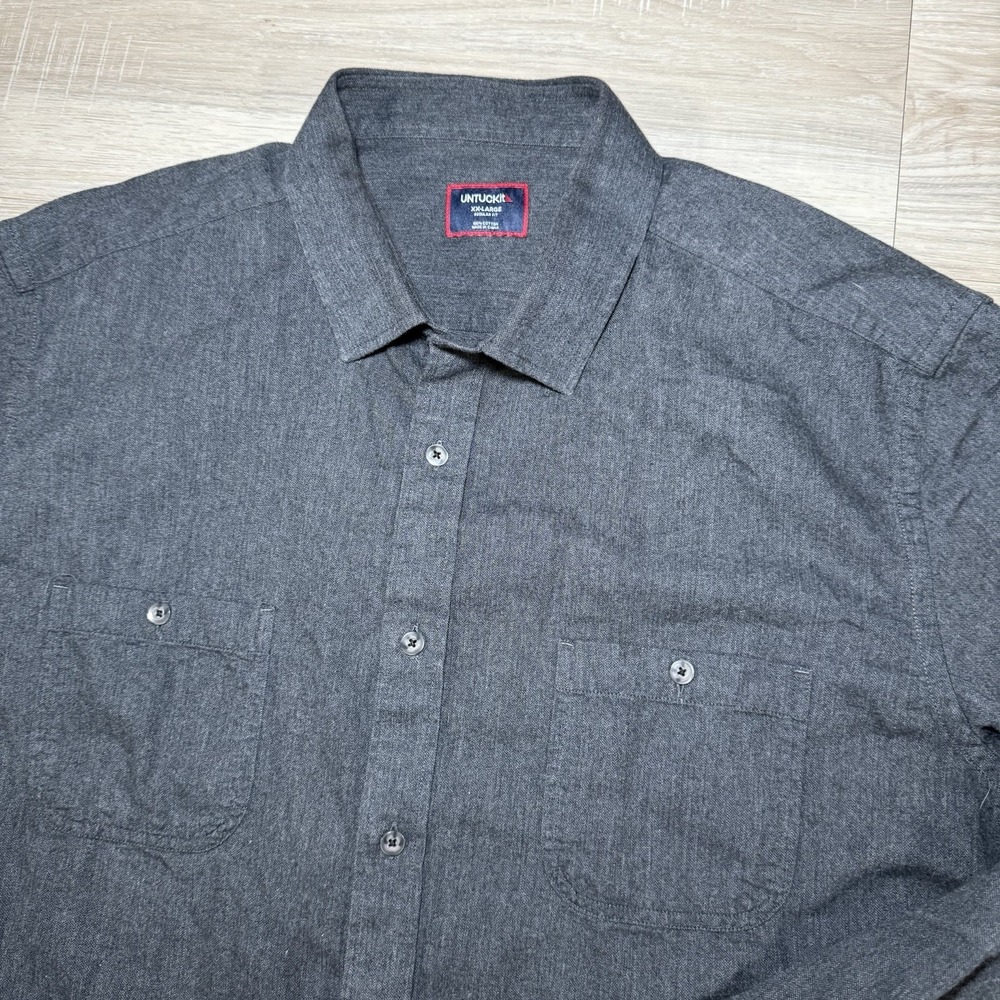 Untuckit Hemsworth Shirt Sz 2XLGray Herringbone Flannel Button Up Casual Pockets